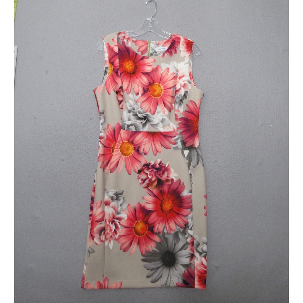 Calvin Klein Dress Floral Scuba Sheath Wedding Guest Church Career Timeless NWT